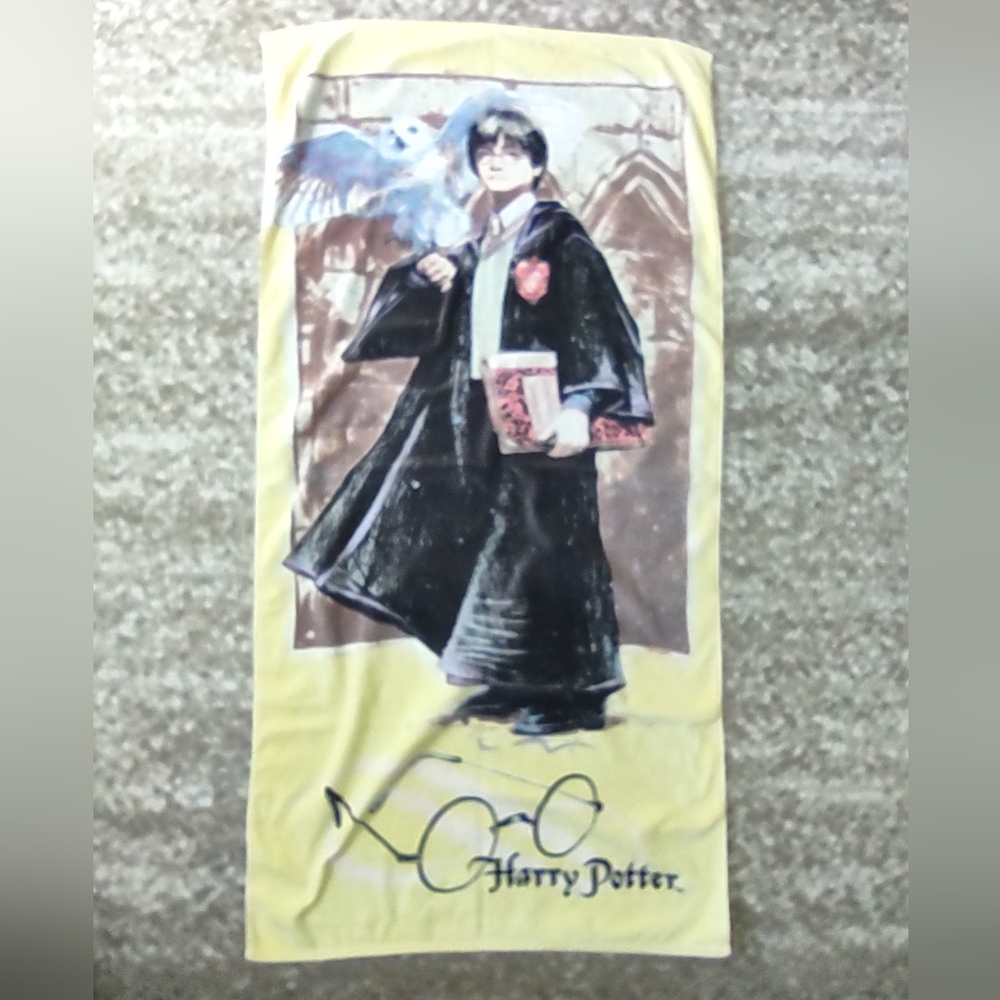 Rare Vintage Harry Potter Cotton Beach Towel 30" x 55" HP With Spell Bood & Owl